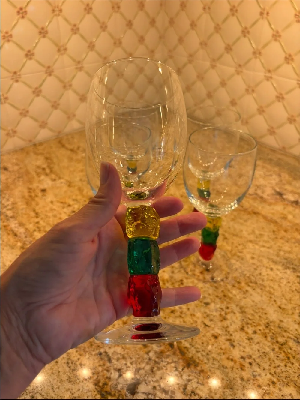 Colorful Stacked Stem Wine Glasses - Set of 5